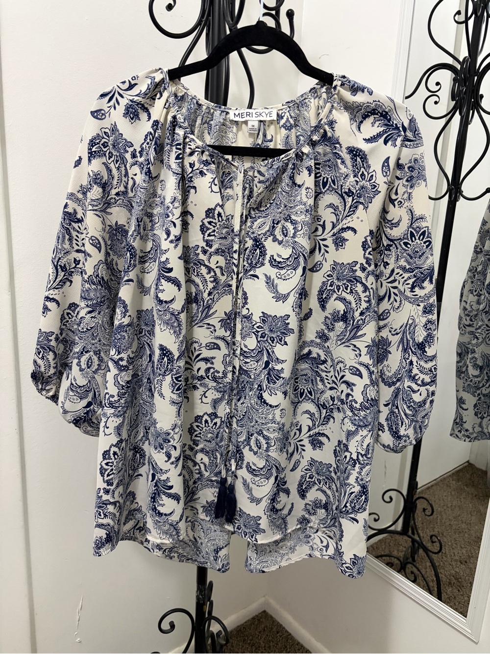Meri Skye Blue Paisley Peasant Blouse